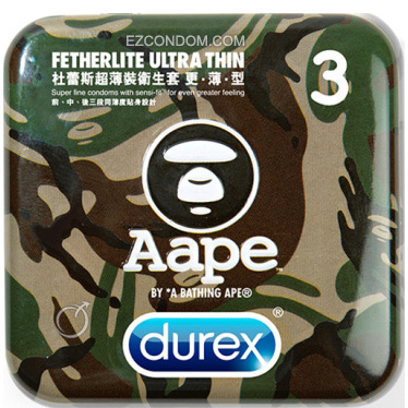 Durex杜蕾斯 Aape猿人 潮牌鐵盒限定版保險套(綠迷彩) 更薄型 3入裝