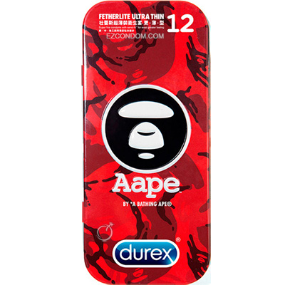 Durex杜蕾斯 Aape猿人 潮牌鐵盒限定版保險套(紅迷彩) 更薄型 12入裝